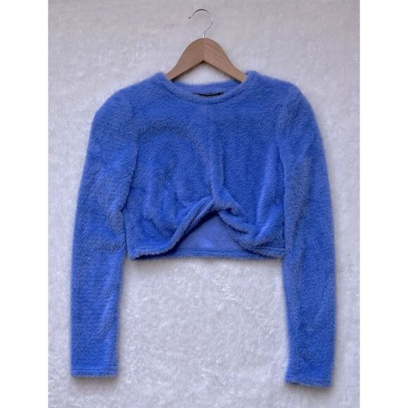 NWT Zara Blue Cut Out Twist Front Soft Fuzzy Crop Top Sweater, Size XS - Picture 12 of 16